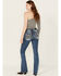 Image #1 - Miss Me Women's Medium Wash Mid Rise Wing Pocket Stretch Bootcut Jeans , Medium Wash, hi-res