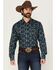 Image #1 - Wrangler Men's Checotah Southwestern Striped Long Sleeve Pearl Snap Western Shirt - Big, Black, hi-res