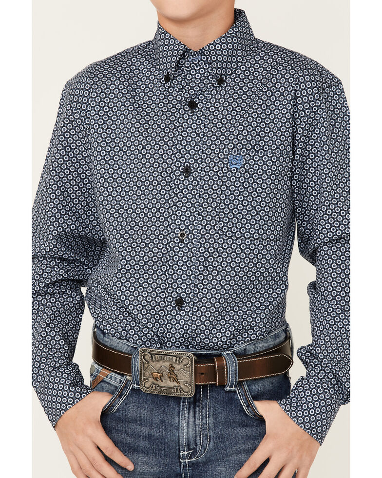 Cinch Boys' Black Dot Geo Print Long Sleeve Button-Down Western Shirt , Black, hi-res