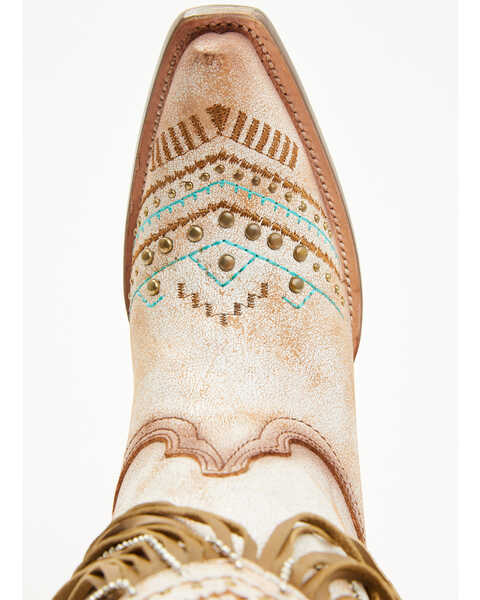 Image #6 - Corral Women's Embroidered and Crystal Eagle Fringe Western Boots - Snip Toe , Beige, hi-res
