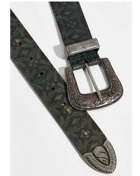 Image #2 - Free People Women's Outlaw Embossed Leather Belt, Jade, hi-res