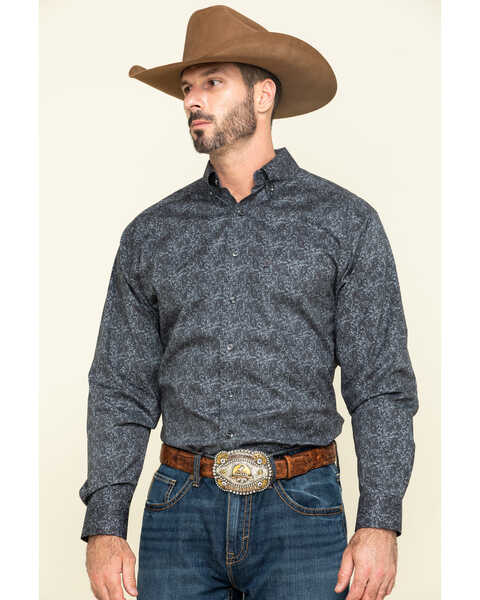 Image #1 - Tuf Cooper Men's Black Stretch Paisley Poplin Print Long Sleeve Western Shirt , Charcoal, hi-res