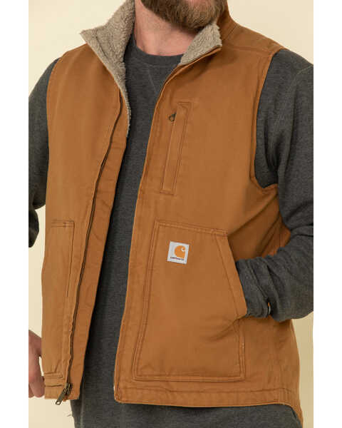 Image #5 - Carhartt Men's Brown Washed Duck Sherpa Lined Mock Neck Work Vest , Brown, hi-res
