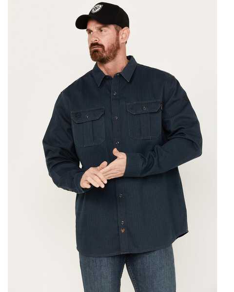 Image #1 - Hawx Men's FR Plaid Print Long Sleeve Button-Down Work Shirt - Big & Tall , Blue, hi-res
