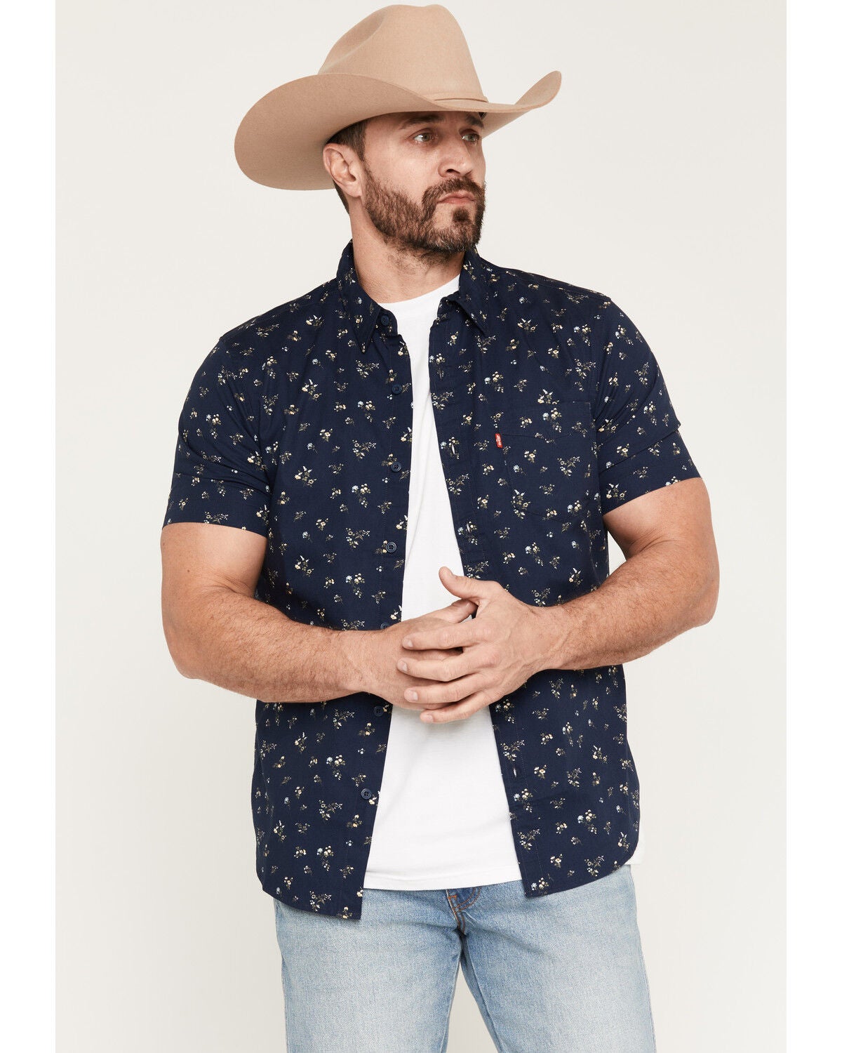 Levi's Men's Classic Standard Floral Print Short Sleeve Button-Down Shirt, Navy, hi-res