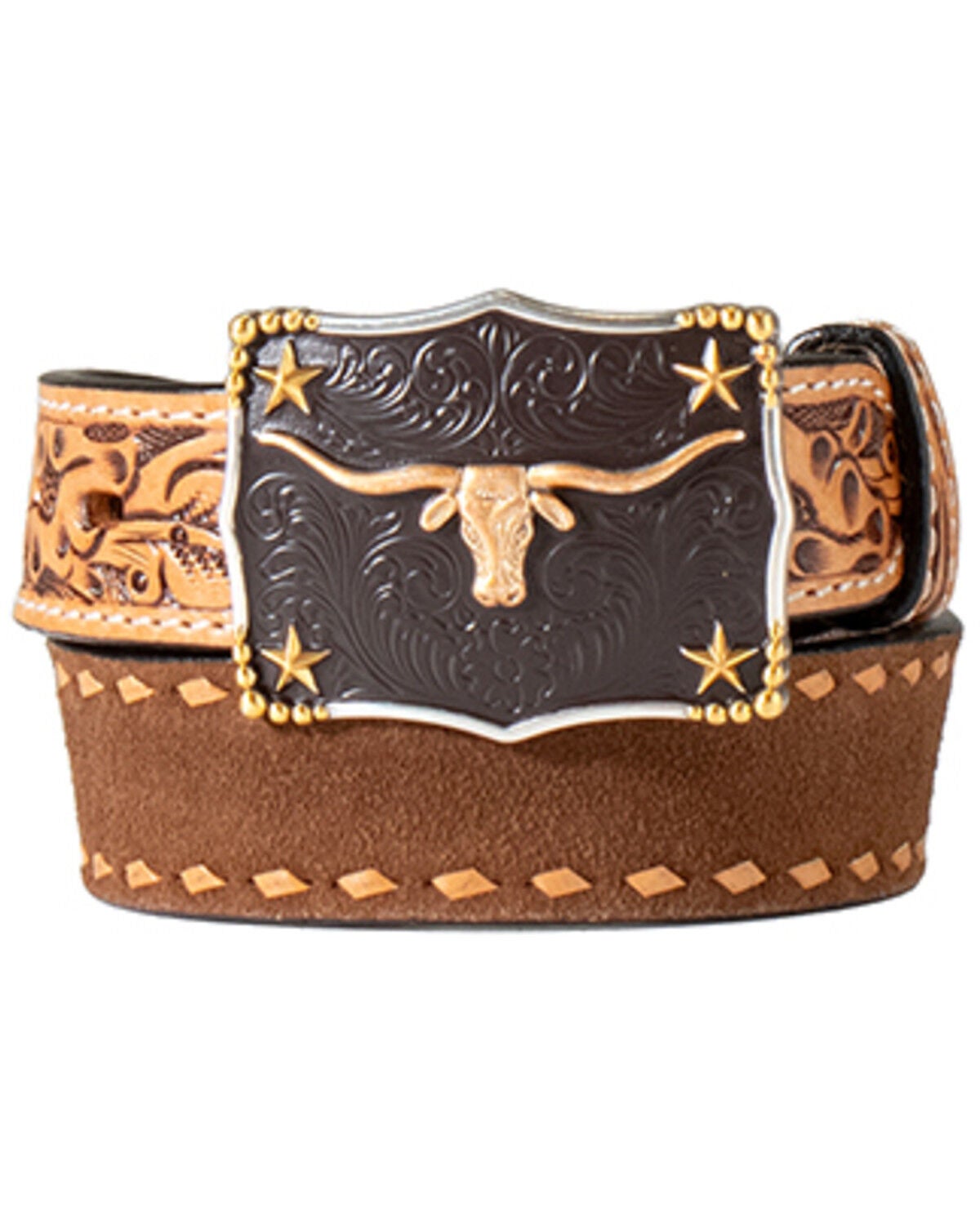 M & F Western Boys' Roughout Leather Belt, Brown, hi-res