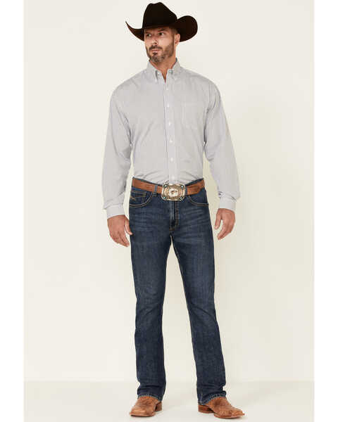 Image #2 - Stetson Men's Small Check Plaid Print Long Sleeve Button Down Western Shirt , Blue, hi-res
