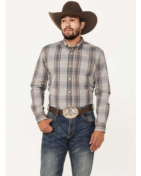 Image #1 - Cody James Men's Fiesta Plaid Print Long Sleeve Button-Down Western Shirt, White, hi-res