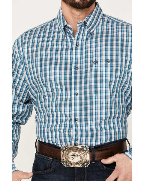 Image #3 - Wrangler Men's Classic Plaid Long Sleeve Button Down Western Shirt, Teal, hi-res