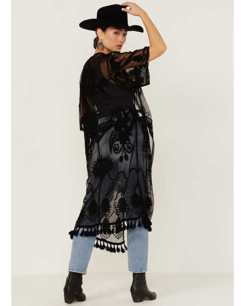 Image #4 - Shyanne Women's Lace Tassel Kimono, Black, hi-res