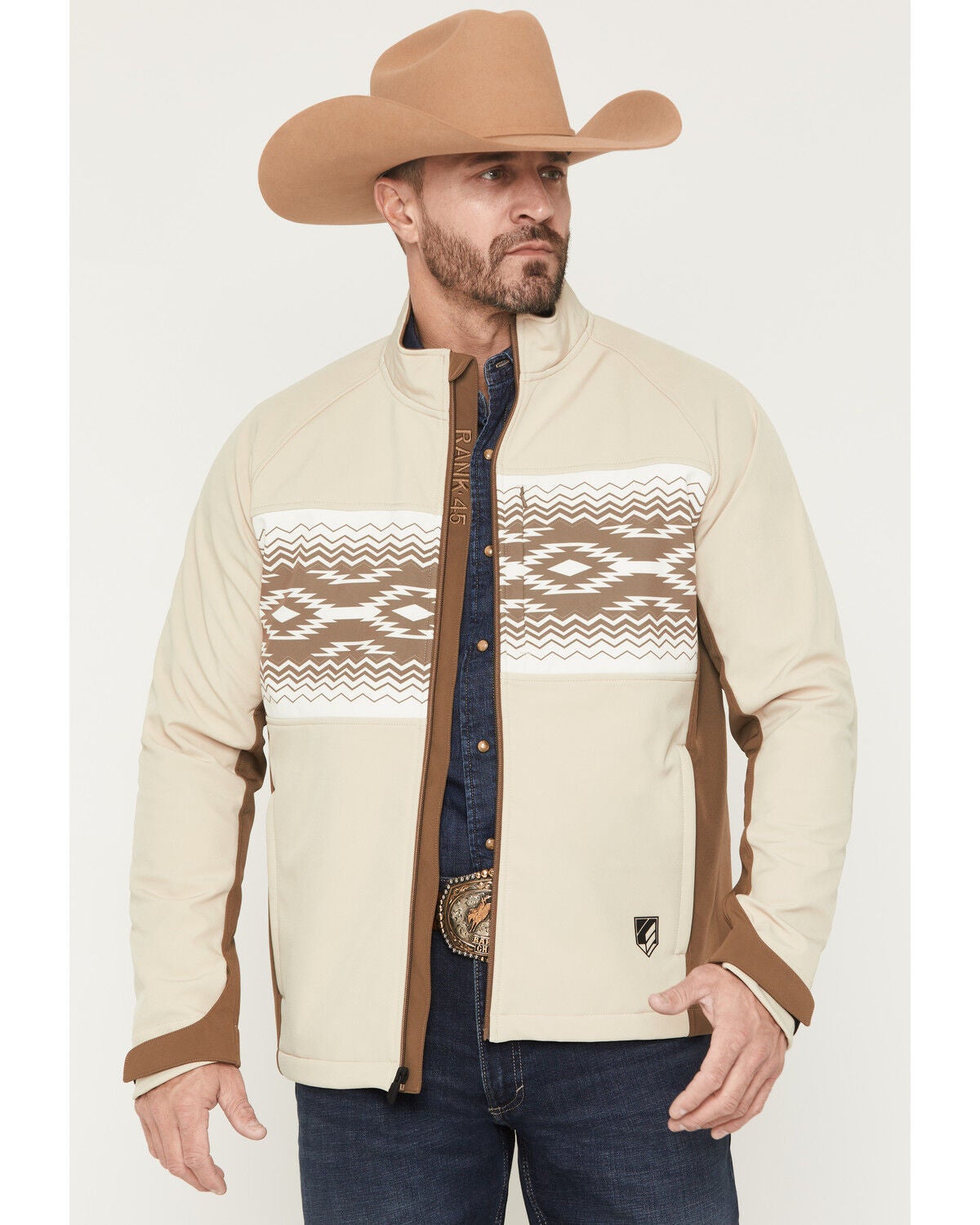 Image #1 - RANK 45&reg; Men's Akonapi Southwestern Border Striped Softshell Jacket, Cream, hi-res
