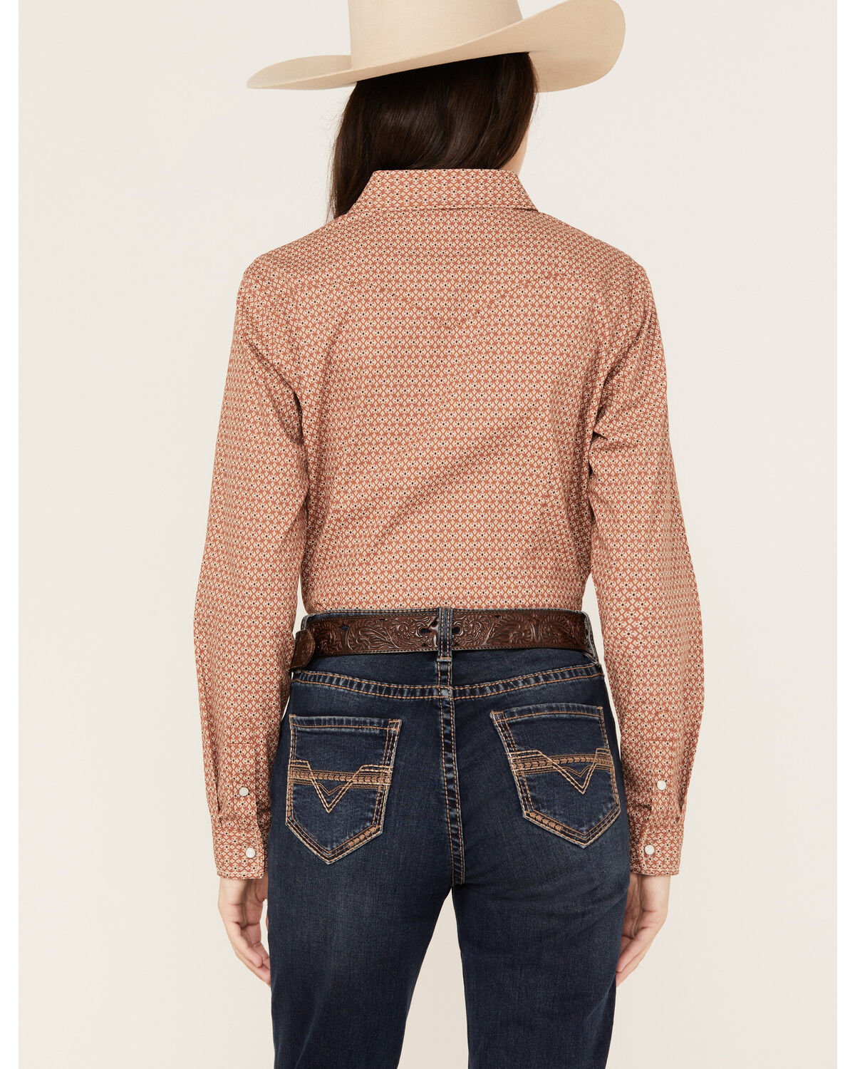Image #4 - Rough Stock by Panhandle Women's Geo Print Long Sleeve Western Snap Shirt, Rust Copper, hi-res
