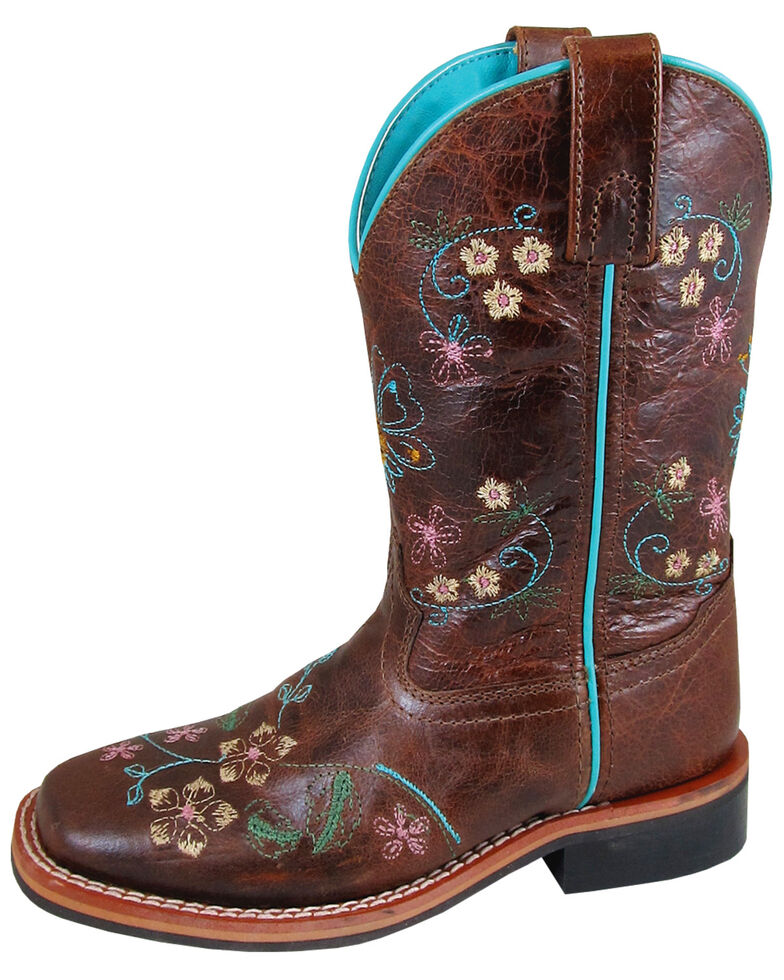 Smoky Mountain Girls' Floralie Western Boots - Square Toe, Brown, hi-res