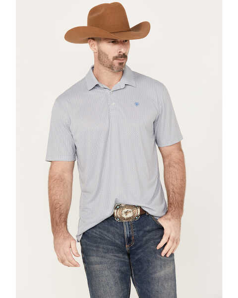 Ariat Men's Allover Print Short Sleeve Polo Shirt, Grey, hi-res