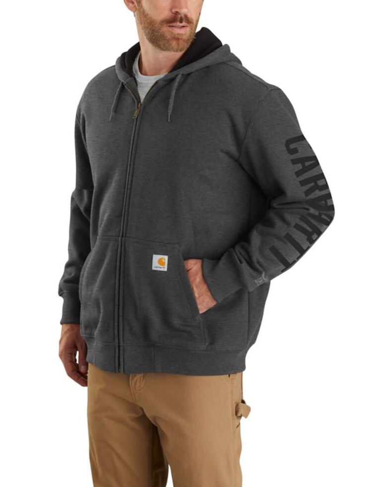 Carhartt Men's Charcoal Original Fit Lined Graphic Zip Front Work Sweatshirt - Big , Heather Grey, hi-res