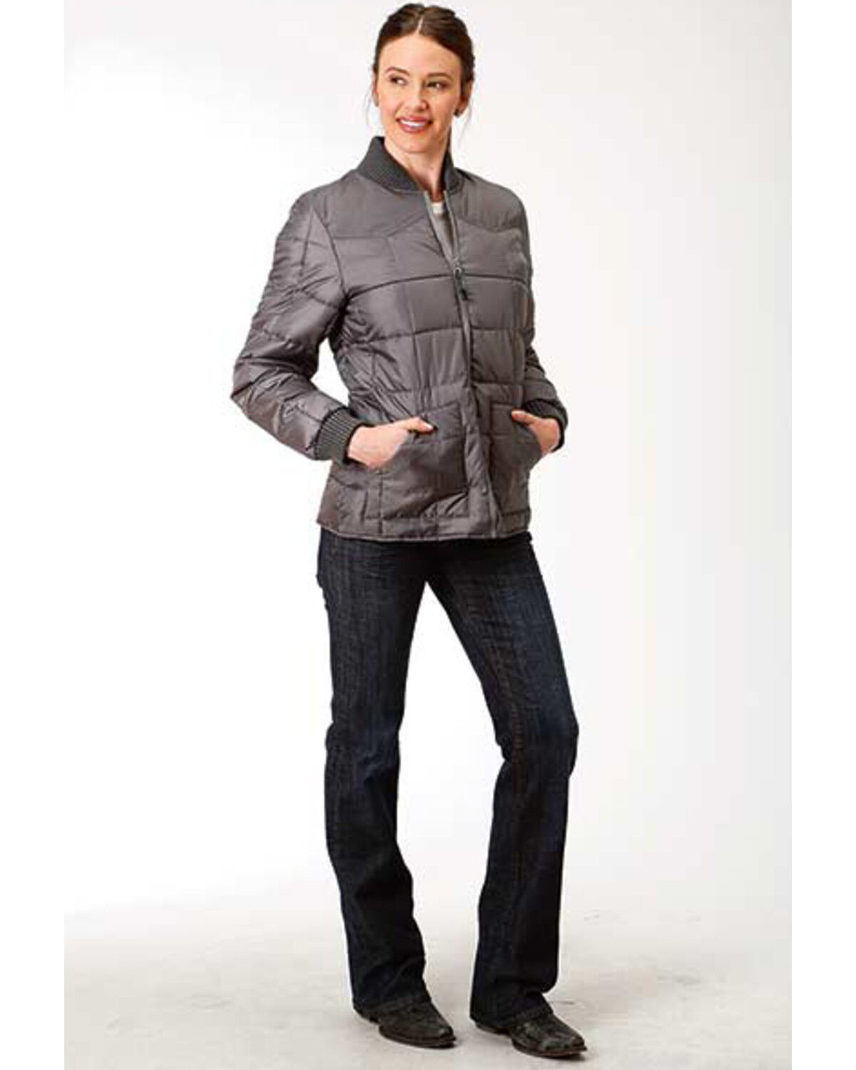 Image #3 - Roper Women's Gray Poly Quilted Jacket, Grey, hi-res