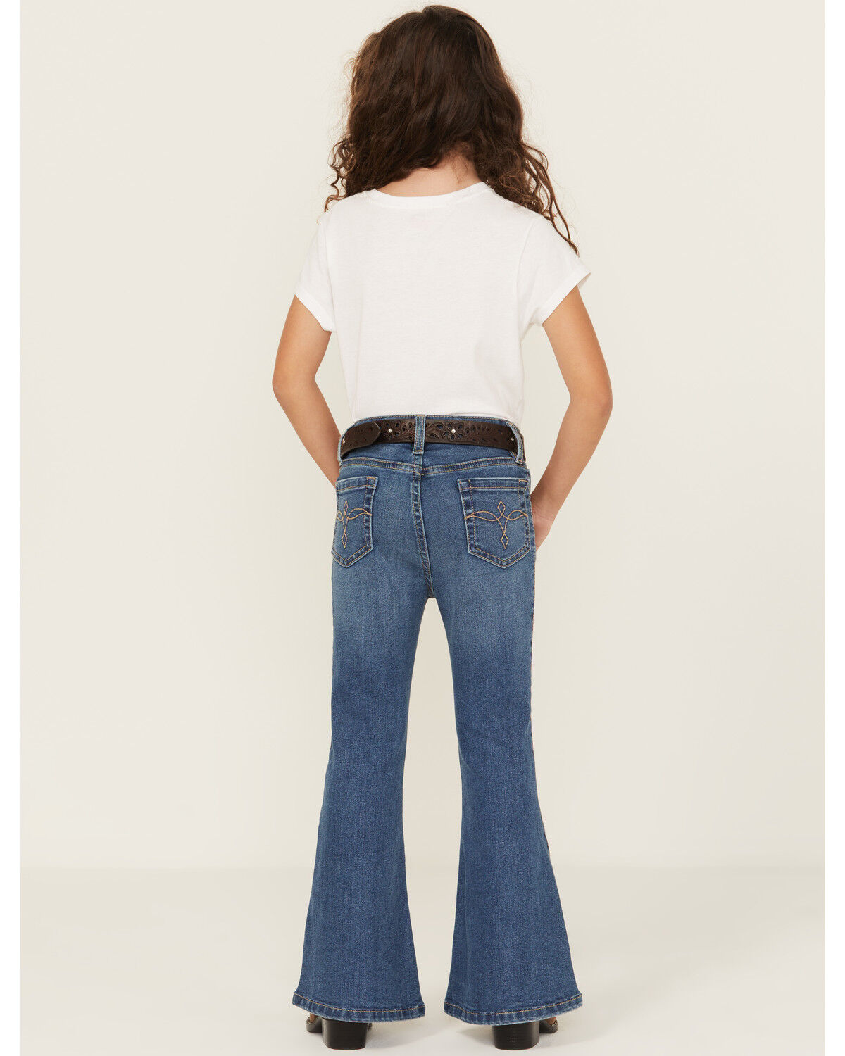 Image #3 - Shyanne Little Girls' Cimarron Twisted Side Seam Flare Stretch Denim Jeans, Medium Wash, hi-res