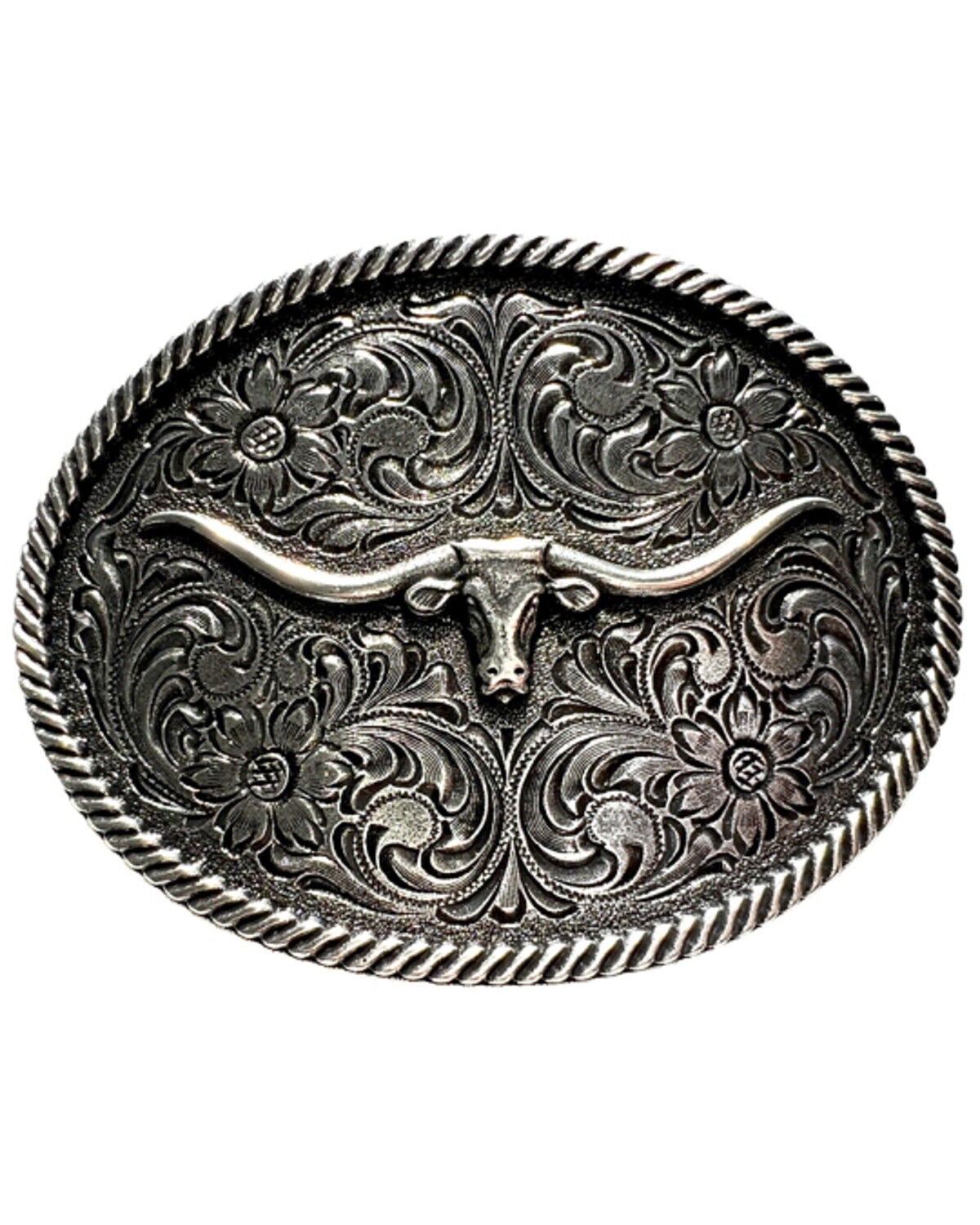 Boot Barn Longhorn Belt Buckle, Silver, hi-res