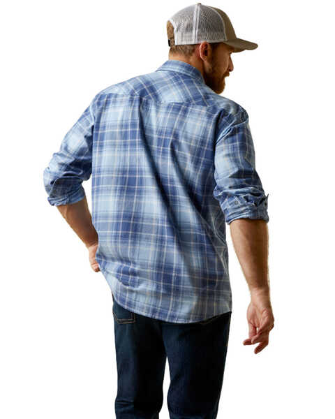 Image #4 - Ariat Men's Halmaty Retro Fit Plaid Print Long Sleeve Snap Western Shirt , Blue, hi-res