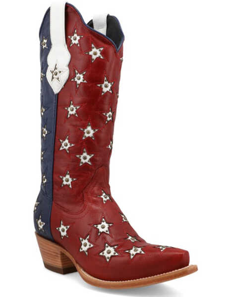 Image #1 - Black Star Women's Marfa Star Inlay Studded Western Boots - Snip Toe , Red/white/blue, hi-res