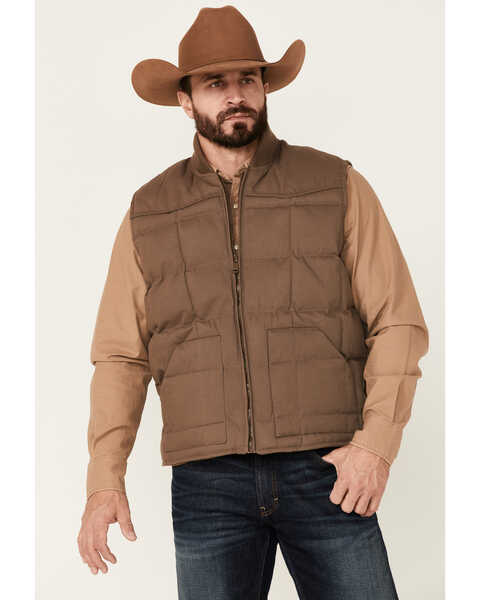 Rodeo Clothing Men's Tan Canvas Zip-Front Western Puffer Vest , Tan, hi-res