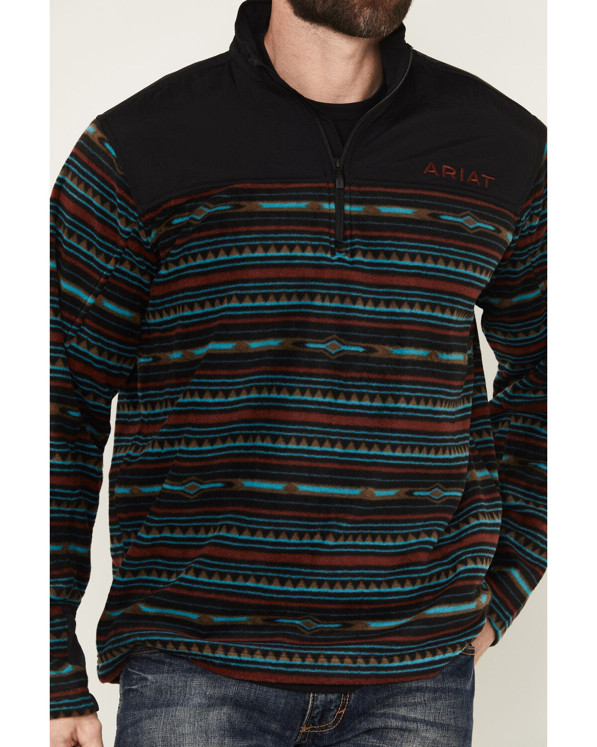 Image #3 - Ariat Men's Basis 2.0 Southwestern Striped 1/4 Zip Pullover, Black, hi-res