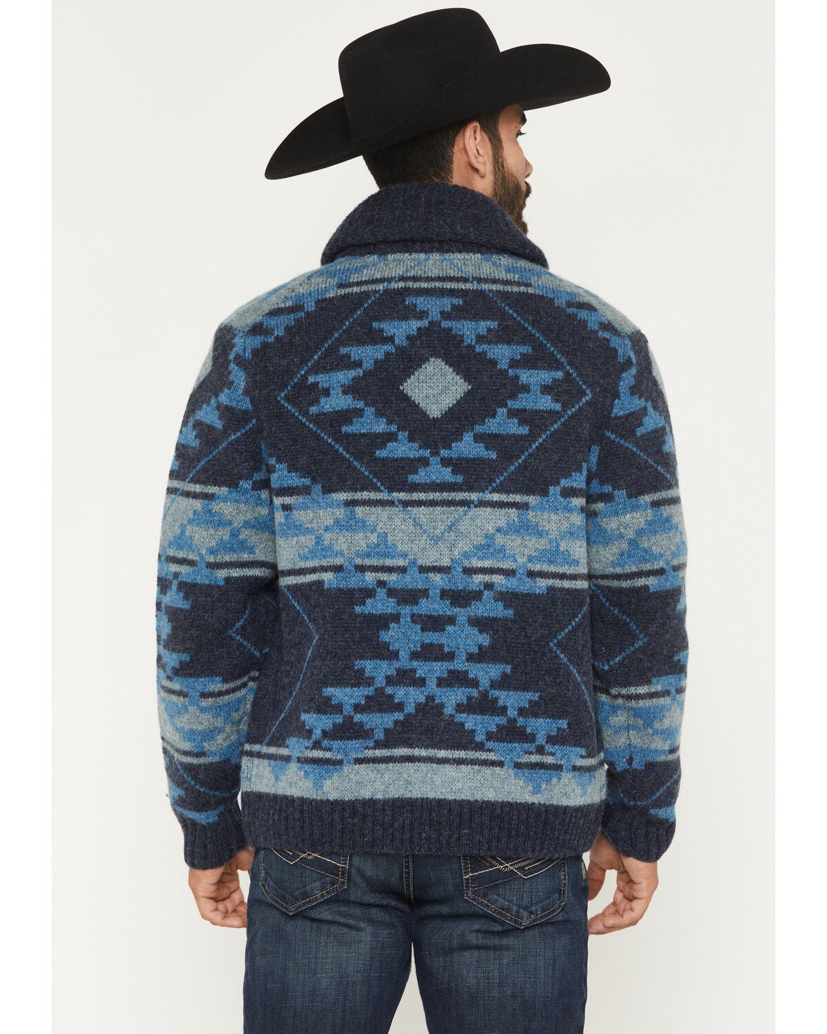 Image #4 - Cody James Men's Carson Southwestern Print Full Zip Wool Sweater, Navy, hi-res