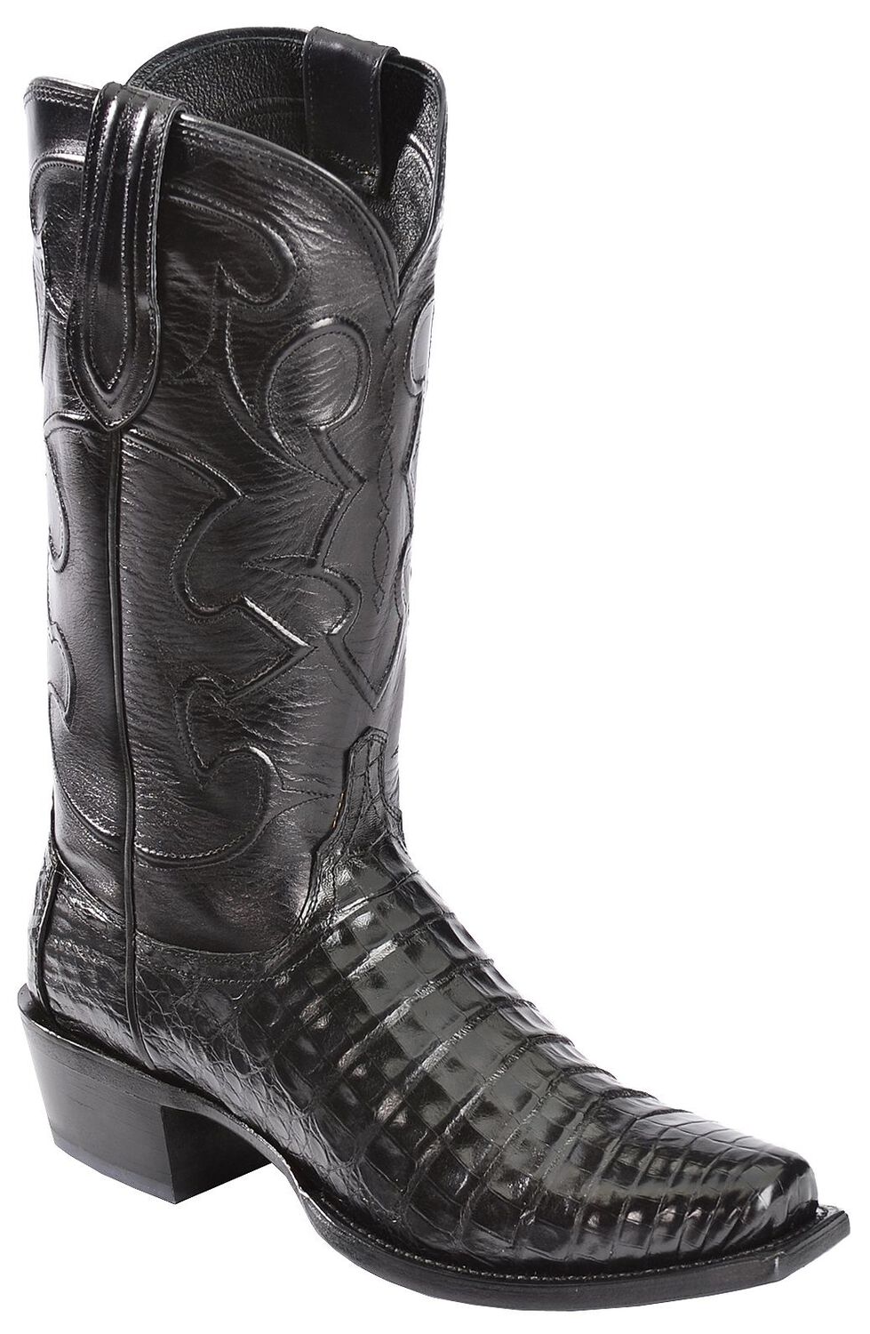 Image #1 - Lucchese 1883 Charles Croc Belly Western Boots - Square Toe, Black, hi-res