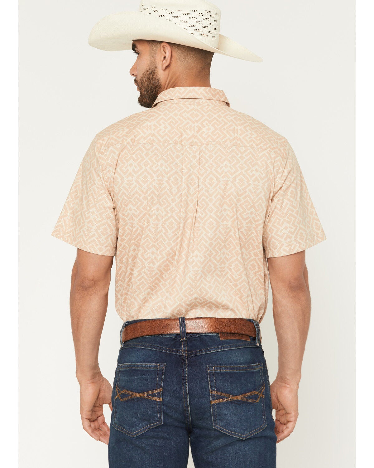 Image #4 - RANK 45&reg; Men's Mustang 2 Geo Print Short Sleeve Button-Down Stretch Western Shirt, Tan, hi-res