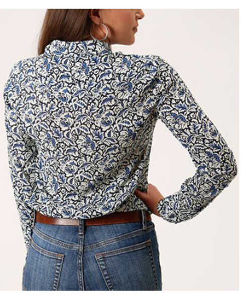 Image #2 - Stetson Women's Floral Print Long Sleeve Snap Western Shirt, Black/white, hi-res