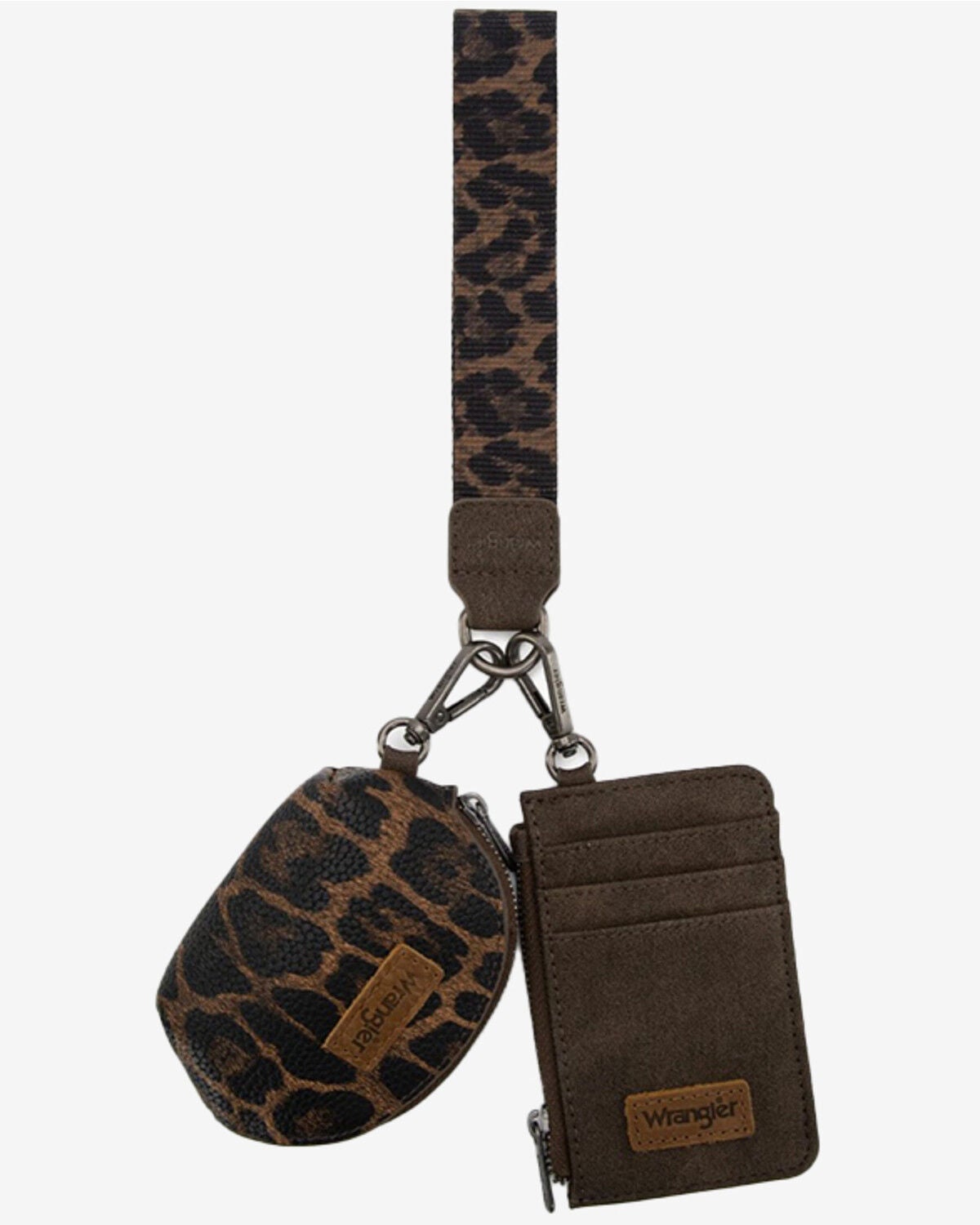 Wrangler Leopard Print Dual Pouch Wristlet, Coffee, hi-res