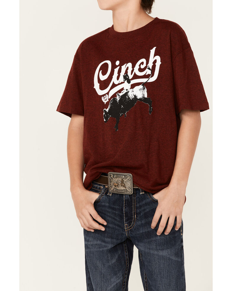 Cinch Boys' Heather Burgundy Signature Logo Graphic Short Sleeve T-Shirt , Burgundy, hi-res