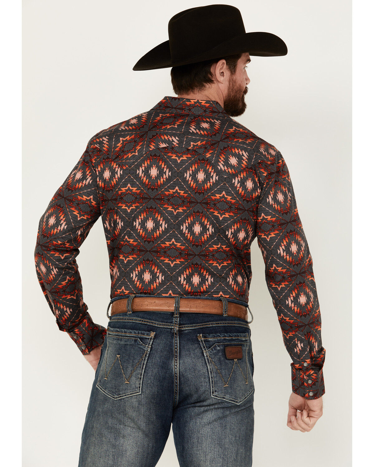 Image #4 - Rock & Roll Denim Men's Southwestern Print Long Sleeve Pearl Snap Stretch Western Shirt, Dark Grey, hi-res