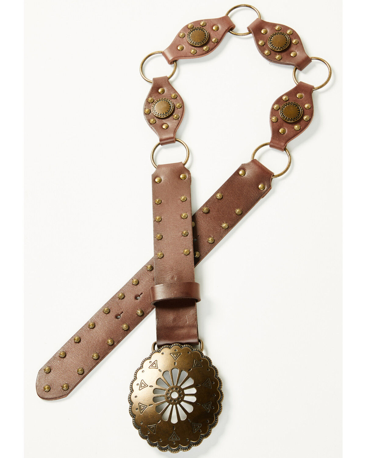 Image #2 - Shyanne Women's Leather Concho Belt with Rings, Brown, hi-res