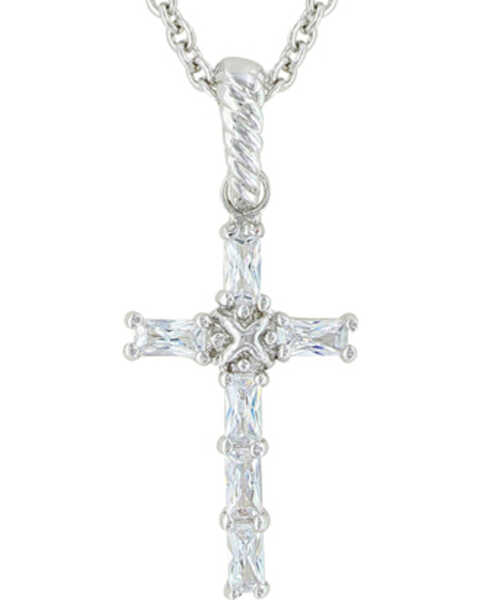 Montana Silversmiths Women's Acadian Cross Baguette Necklace , Silver, hi-res