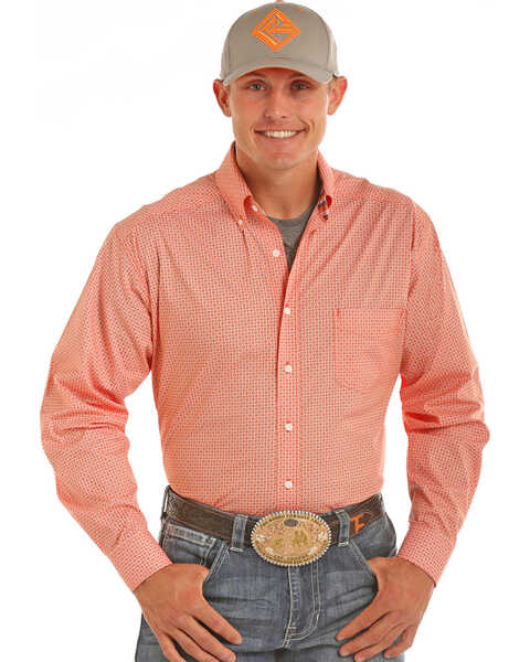 Image #1 - Tuf Cooper Men's Orange Competition Fit Geo Print Long Sleeve Western Shirt , , hi-res