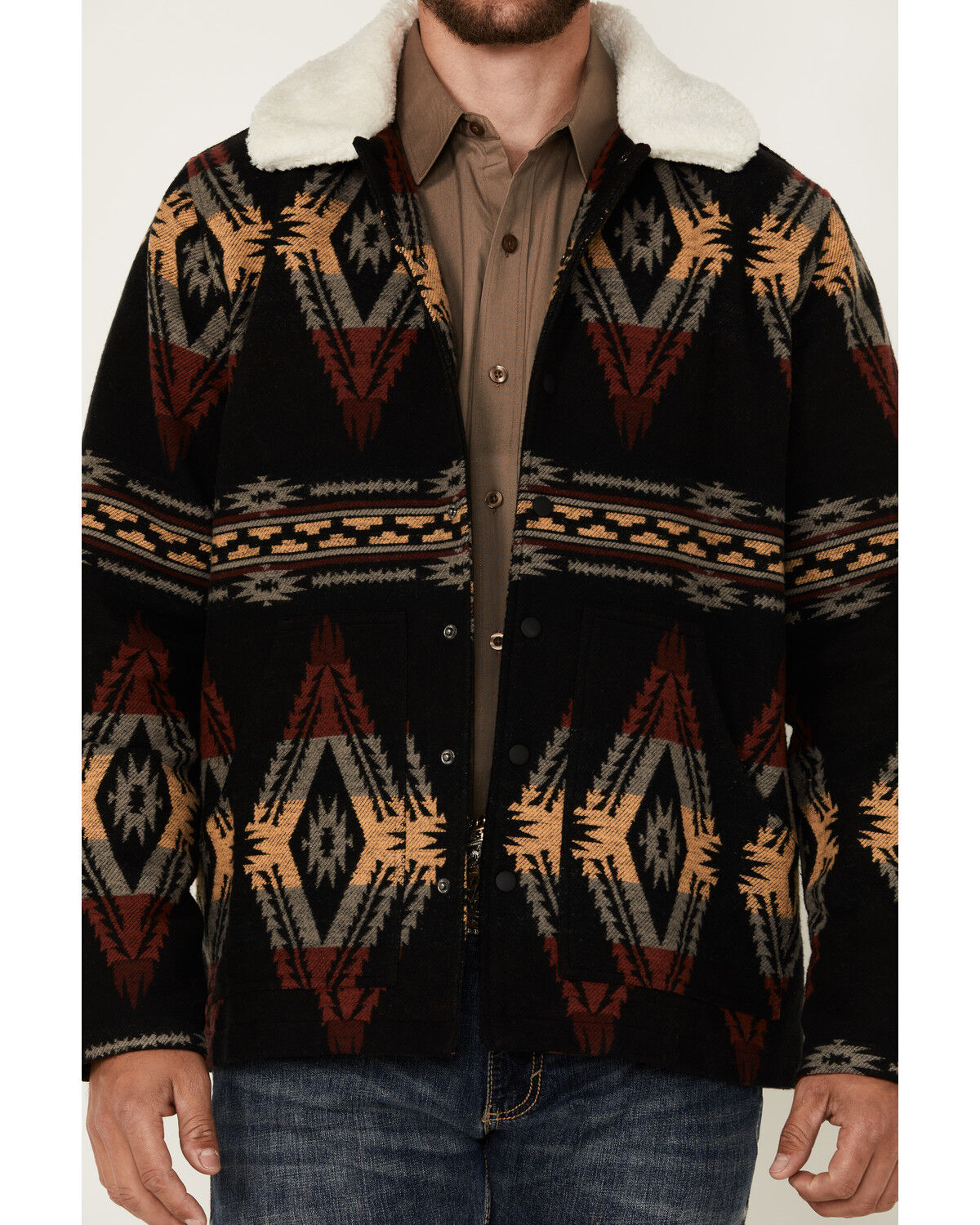 Image #3 - Rock & Roll Denim Men's Southwestern Print Snap Jacket, Charcoal, hi-res