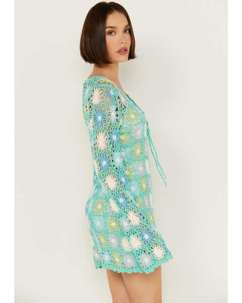 Image #2 - Show Me Your Mumu Women's Floral Print Long Sleeve Mini Coverup Dress, Blue, hi-res