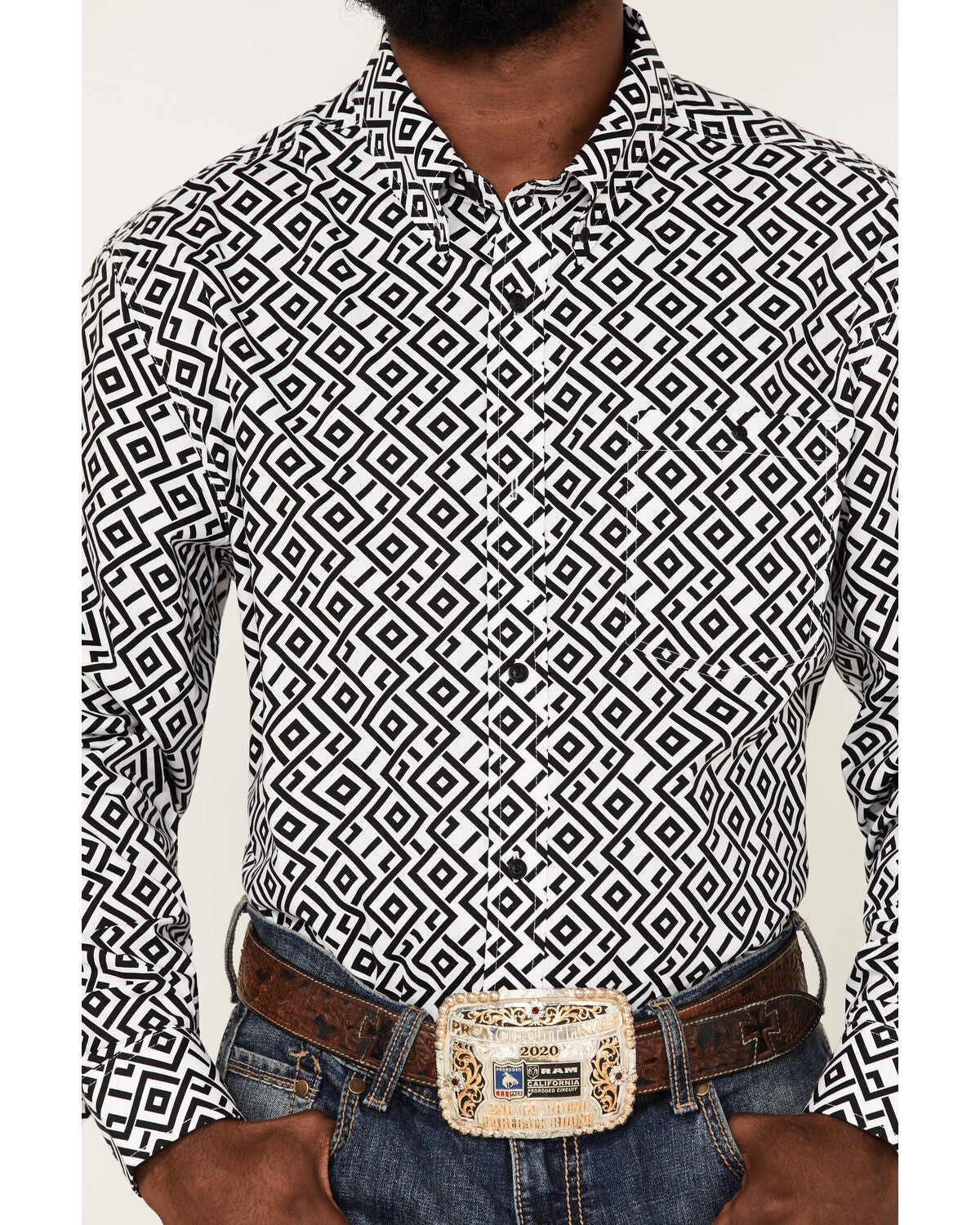 Image #3 - RANK 45&reg; Men's Dillinger Geo Print Long Sleeve Button-Down Stretch Western Shirt, White, hi-res