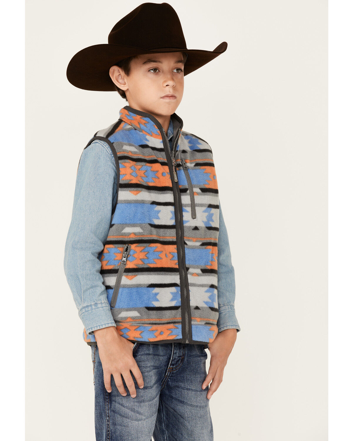 Image #1 - Hooey Boys' Southwestern Print Reversible Zip-Front Vest, , hi-res