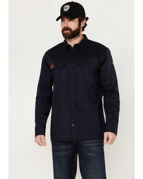 Image #1 - Hawx Men's FR Woven Long Sleeve Button-Down Work Shirt - Tall , Navy, hi-res