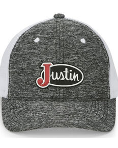 Justin Men's Heather Grey & White Logo Patch Mesh-Back Ball Cap , Heather Grey, hi-res