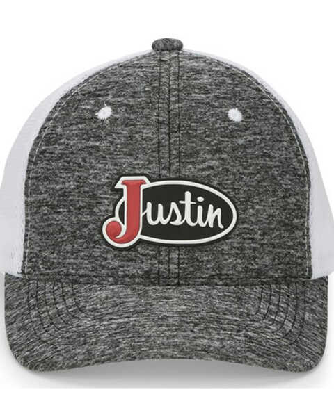 Justin Men's Heather Gray & White Logo Patch Mesh-Back Ball Cap , Heather Grey, hi-res