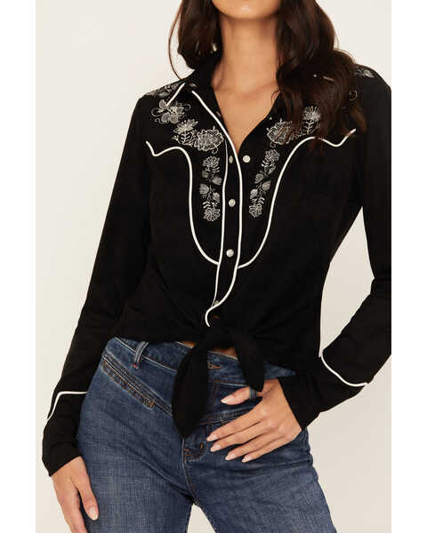 Image #4 - Idyllwind Women's Douglas Embroidered Western Knit Top , Black, hi-res