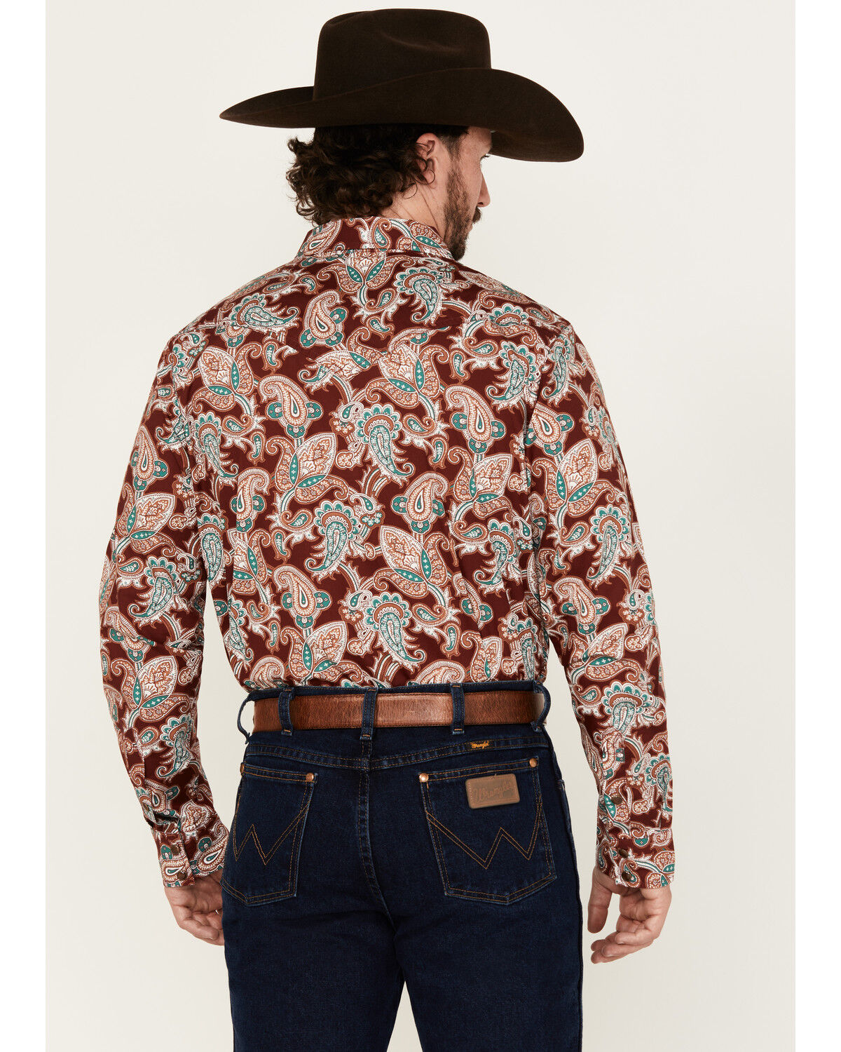 Image #4 - Cody James Men's Noah Paisley Print Long Sleeve Snap Western Shirt, Burgundy, hi-res