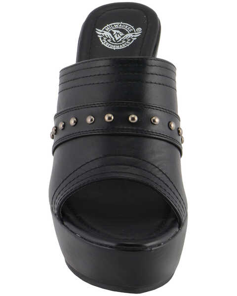 Image #5 - Milwaukee Leather Women's Rivet Detail Open Toe Wedge Sandals, Black, hi-res