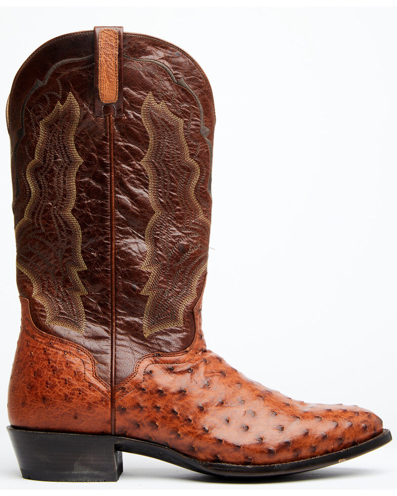 El Dorado Men's Exotic Full-Quill Ostrich Skin Western Boots - Round Toe, Cognac, hi-res