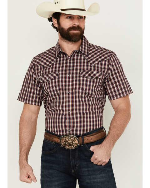 Image #1 - Cody James Men's Sammy Plaid Print Short Sleeve Snap Western Shirt , Red, hi-res