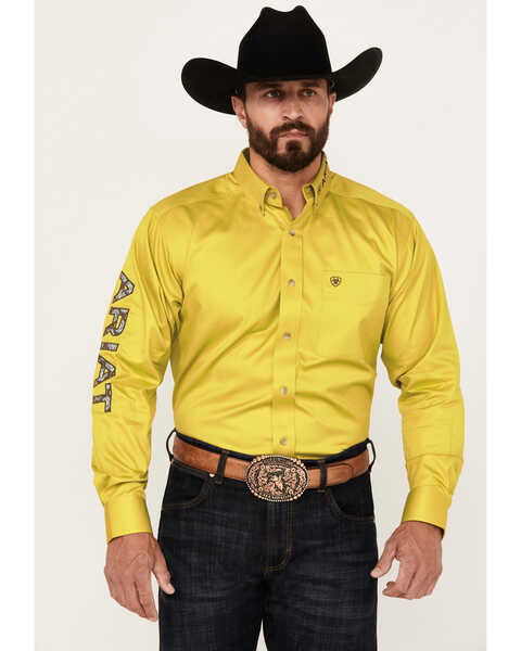 Image #1 - Ariat Men's Team Logo Twill Long Sleeve Button-Down Western Shirt, Yellow, hi-res