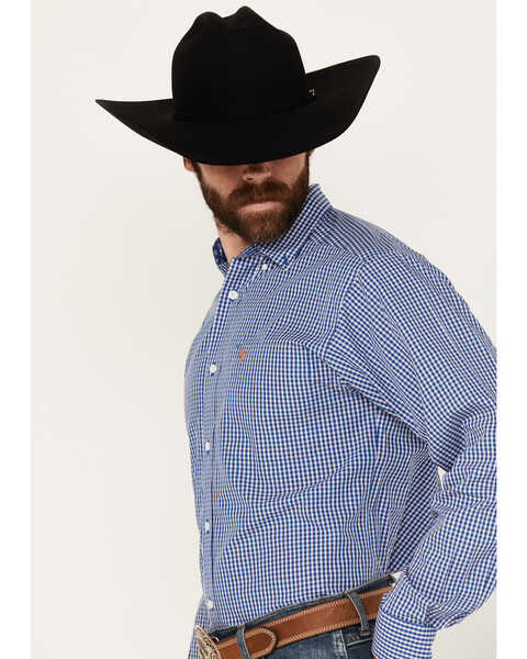 Image #2 - Ariat Men's Wrinkle Free Finlay Plaid Print Fitted Long Sleeve Button-Down Western Shirt, Dark Blue, hi-res
